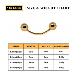 14K Gold Curved Barbell, Eyebrow Piercing