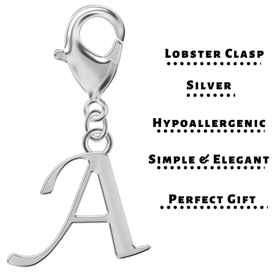 Silver Initials Charm with Spring Lobster Clasp - Fits All Pandora Bracelets - Letters A to Z