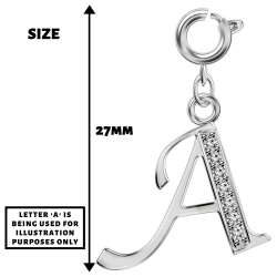 Silver Initials Charm with CZ  Crystals - Round Spring Clasp