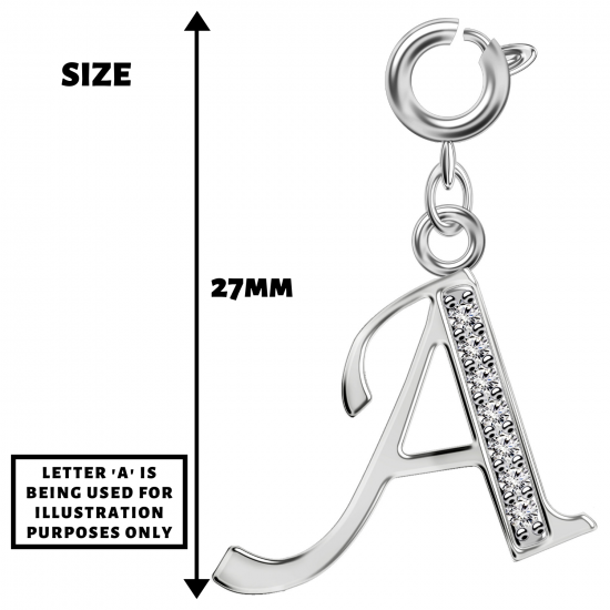Silver Initials Charm with CZ  Crystals - Round Spring Clasp