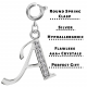 Silver Initials Charm with CZ  Crystals - Round Spring Clasp