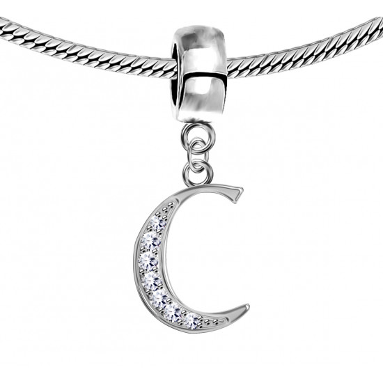 Bracelet compatible Silver Initial Charm with CZ  Crystals - Fits all European Bracelets - Letters A to Z
