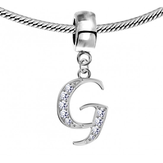 Bracelet compatible Silver Initial Charm with CZ  Crystals - Fits all European Bracelets - Letters A to Z