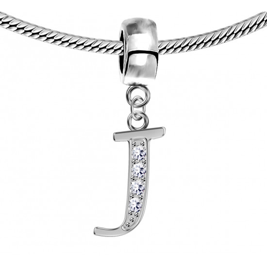 Bracelet compatible Silver Initial Charm with CZ  Crystals - Fits all European Bracelets - Letters A to Z