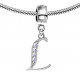Bracelet compatible Silver Initial Charm with CZ  Crystals - Fits all European Bracelets - Letters A to Z