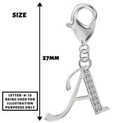 Silver European Initial Beads Spring Lobster Clasp - Fits all European Bracelets - Letters A to Z