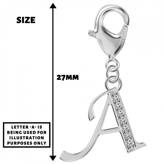 Silver European Initial Beads Spring Lobster Clasp - Fits all European Bracelets - Letters A to Z