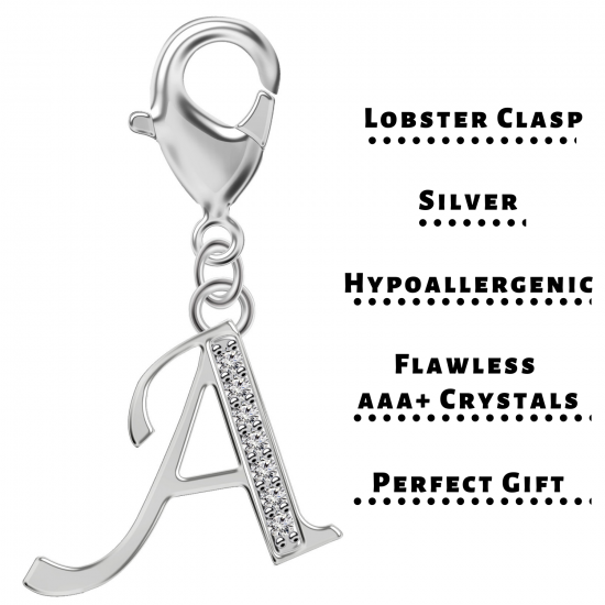 Silver European Initial Beads Spring Lobster Clasp - Fits all European Bracelets - Letters A to Z