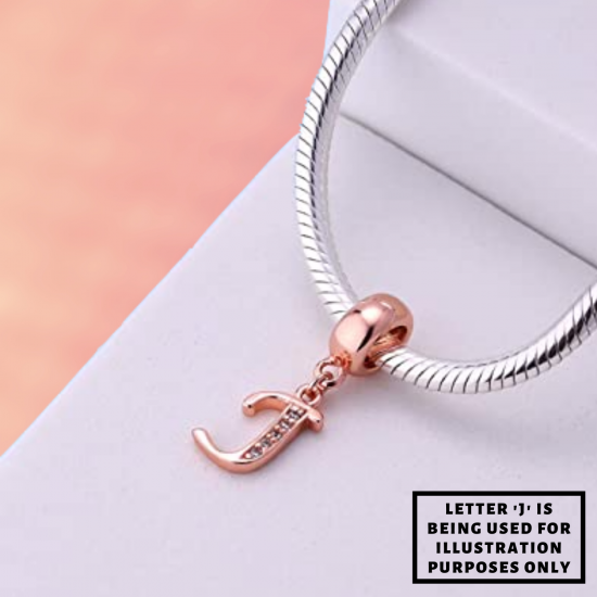Silver Initial European Inspired Charms - Rose Gold Plated - Looks Like Real Rose Gold - Fits all European Bracelets