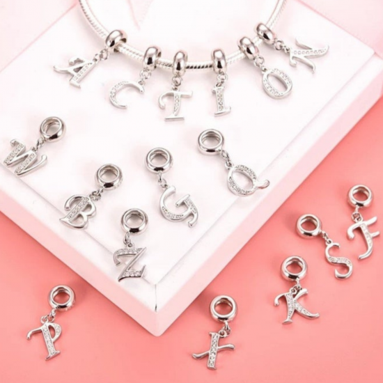 Silver Initial European Inspired Charms - Rose Gold Plated - Looks Like Real Rose Gold - Fits all European Bracelets