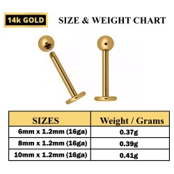 14K Gold Labret Stud, Lip Piercing, Tragus Earring