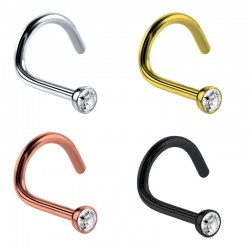 Nostril Screw, 20G Nostril Stud with Bezel Set Clear CZ Crystal - Available in many Colours Steel, Black, Gold and Rose Gold