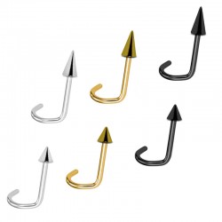 Cone / Spike Nostril Screw, 18G Nostril Stud - Available in many Colours Steel, Black, Gold and Rose Gold - Fixed does not screw out