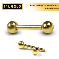 14K Solid Gold Straight Barbell Piercing