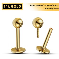 14K Gold Internal Threaded Labret Stud Piercing