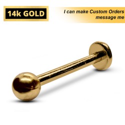 14K Gold Labret Stud, Lip Piercing, Tragus Earring