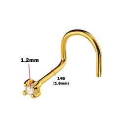 14K Gold Nose Screw Stud Piercing with 4 Prong Set CZ Stone Crystals