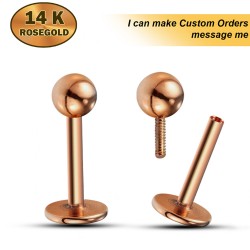 14K Rose Gold Internal Threaded Labret Stud Piercing