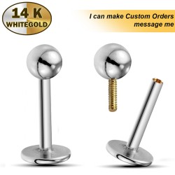14K White Gold Internal Threaded Labret Stud Piercing