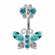 Silver 925 Double Butterfly Design Belly Button Piercing Bars with CZ Crystals - Various Colours - All our Jewellery is Quality Checked by Sheffield Assay office