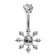 Silver Belly Button Ring Nautical Wheel Design with AAA+ CZ Crystals