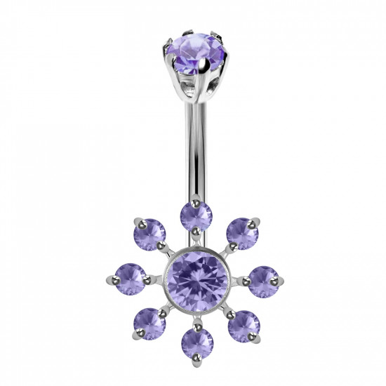 Silver Belly Button Ring Nautical Wheel Design with AAA+ CZ Crystals