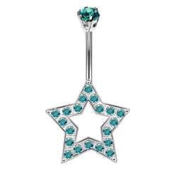 Sterling Silver Star Shape CZ Crystal Studded Belly Bars 1.6mm / 14G - Various Colours - All our Jewellery is Quality Checked by Sheffield Assay office
