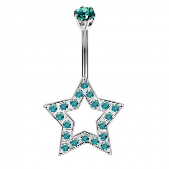 Sterling Silver Star Shape CZ Crystal Studded Belly Bars 1.6mm / 14G - Various Colours - All our Jewellery is Quality Checked by Sheffield Assay office