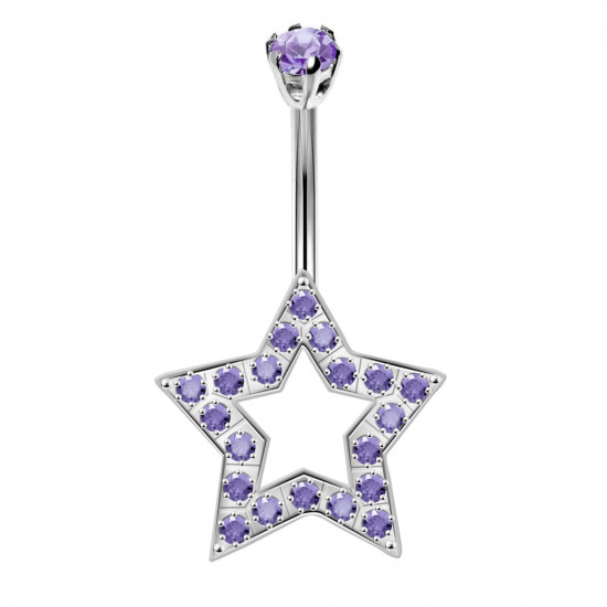 Sterling Silver Star Shape CZ Crystal Studded Belly Bars 1.6mm / 14G - Various Colours - All our Jewellery is Quality Checked by Sheffield Assay office