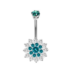 Sterling Silver Sun Flower CZ Crystal Belly Bars 1.6mm / 14G - Various Colours - All our Jewellery is Quality Checked by Sheffield Assay office