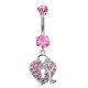 Heart & Key Belly Belly Bars in Silver with CZ Crystals - Various Colours - All our Jewellery is Quality Checked by Sheffield Assay office