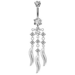 Sterling Silver Dangle Drop Chandelier Belly Bar Made Of CZ Crystals - Various Colors 