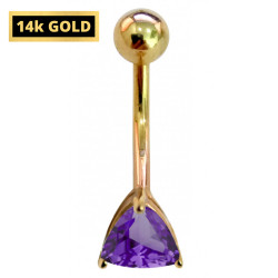 14K Gold Belly Bar - Trillion Cut