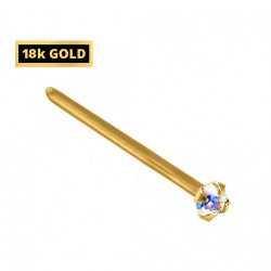 18K Gold Straight Nose Pin with Round CZ Crystals