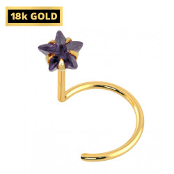 18K Gold Nose Rings - Nose Hoop with Highest Quality Solitaire Star CZ Crystals