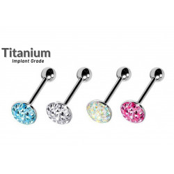 Titanium Straight Tongue Barbell with Coated CZ Crystal 