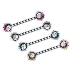 Barbell Stud, Barbell Earrings - Multi Stone Straight Barbell Piercing - Quality tested at Sheffield Assay England