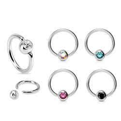 Captive Bead Ring, Ball Closure Ring (BCR) with Gem Ball Crystals - Piercing for Septum, Eyebrow, Nipple, Lip, Nose, Cartilage and More - Quality Tested by Sheffield Assay Office in England