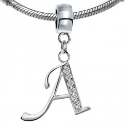 Bracelet compatible Silver Initial Charm with CZ  Crystals - Fits all European Bracelets - Letters A to Z