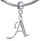 Bracelet compatible Silver Initial Charm with CZ  Crystals - Fits all European Bracelets - Letters A to Z