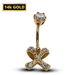 14K Gold Belly Bar - Gold Ribbon Belly Ring