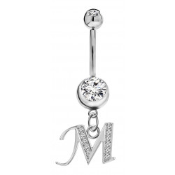 Sterling Silver Initial Dangle Belly Button Piercing Bars with CZ Crystals - Letters A to Z - All our Jewellery is Quality Checked by Sheffield Assay office