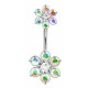 Double Flower Sterling Silver Belly Bars - Various Colours | Inspected by Sheffield Assay office