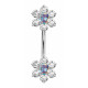 Double Flower Sterling Silver Belly Bars 1.6mm / 14G with CZ Crystals - Various Colours - All our Jewellery is Quality Checked by Sheffield Assay office