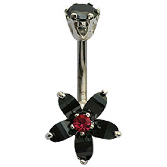Silver & Stainless Steel Flower Belly Button Piercing Bar with CZ Crystals - Various Colours - All our Jewellery is Quality Checked by Sheffield Assay office