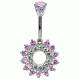 Silver 925 Belly Button Piercing Bar - Flower with Central Hole Surrounded by CZ Crystals - Various Colours - All our Jewellery is Quality Checked by Sheffield Assay office
