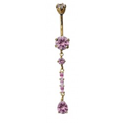 Gold Plated and Silver Long Drop Belly Bars with CZ Crystals - Various Colours