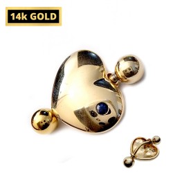 14K Gold Belly Bar - Gold Heart Belly Rings