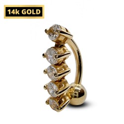 14K Gold Belly Bar - Reverse Belly Ring with Moving Joints