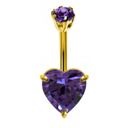 Sterling Silver Solitaire Heart CZ Clear Crystal in Gold Plating Belly Bars 1.6mm / 14G - Various Sizes